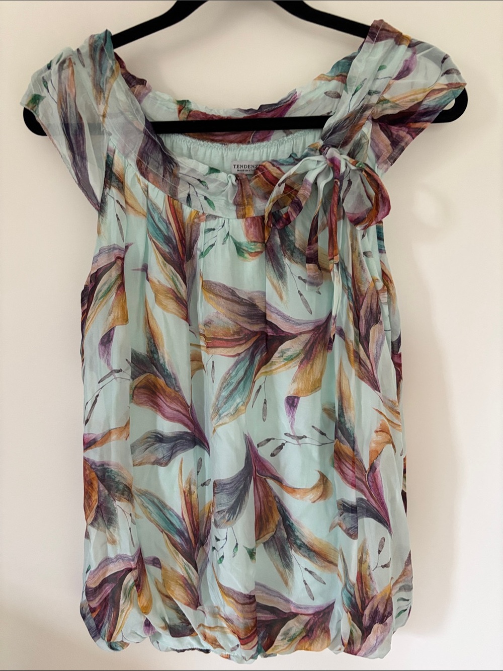 Tendenze Aqua Floral silk mix Off-Shoulder Tie-Shoulder Blouse